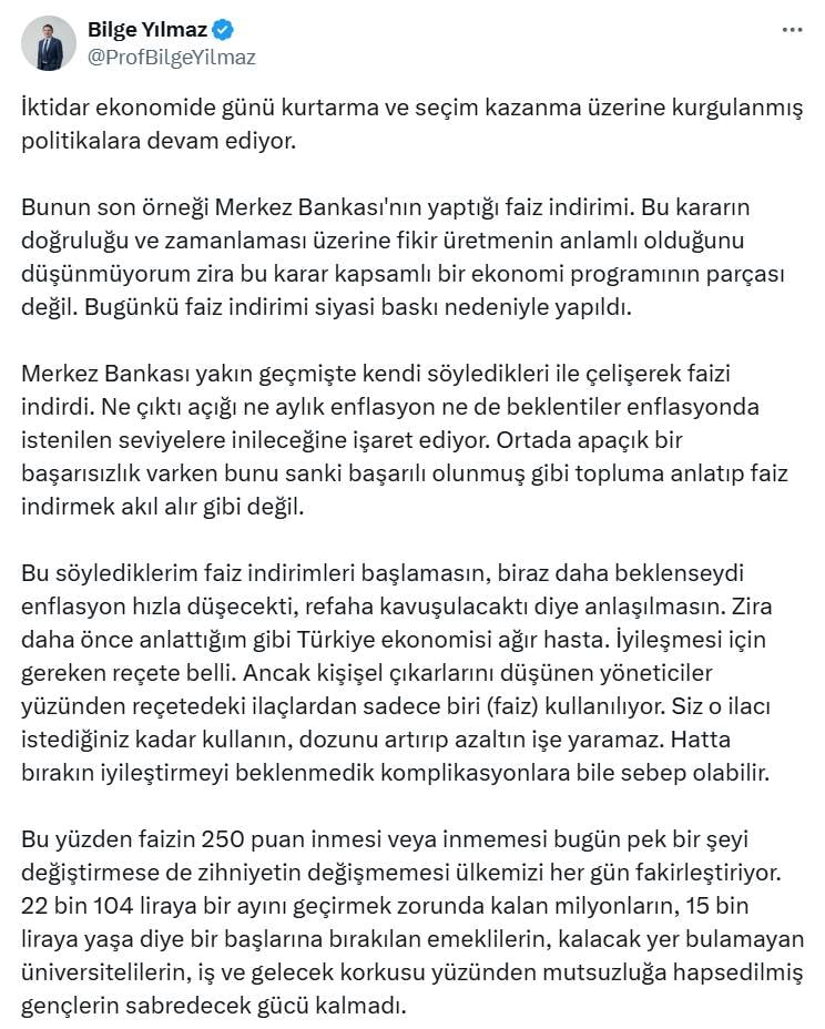 Ekonomistlerden faiz indirimi eleştirisi: Merkez Bankası, bu faiz kararı ile kendi oyun planına da sadık kalmadı 4